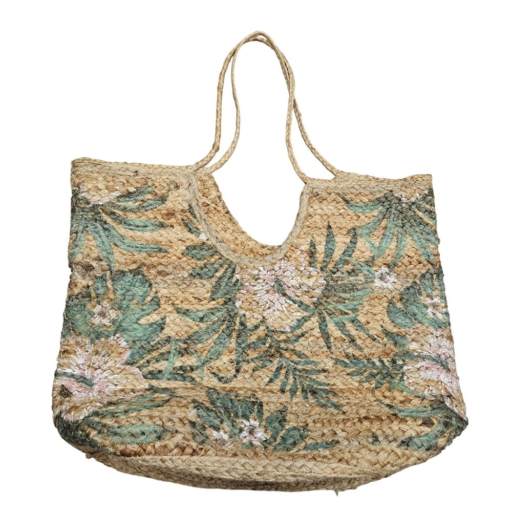 Brand Unknown Straw Tote Bag Floral Design Large Beach Bag‎ Eco-Friendly Durable